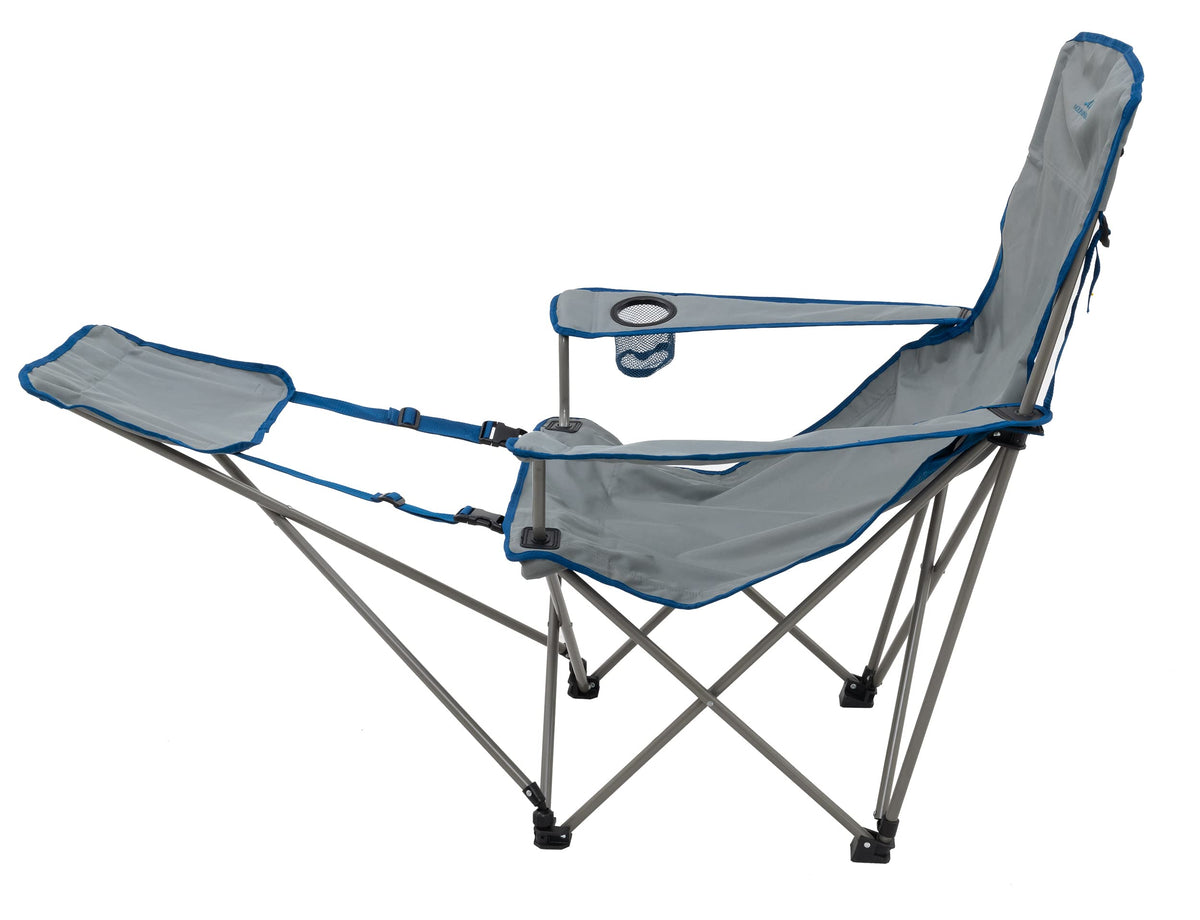 ALPS Mountaineering Escape Lounge Camping Chairs for Adults with Footrest and Adjustable Armrests, Sturdy Steel Frame, Compact Foldable Design, and Carry Bag, Gray/Blue - New
