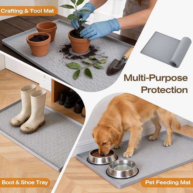 TRZZ Silicone Waterproof Under Sink Mat 28" x 19", Drip Tray and Cabinet Liner for Kitchen and Bathroom, Prevents Water Damage and Organizes Cabinets (Brown)