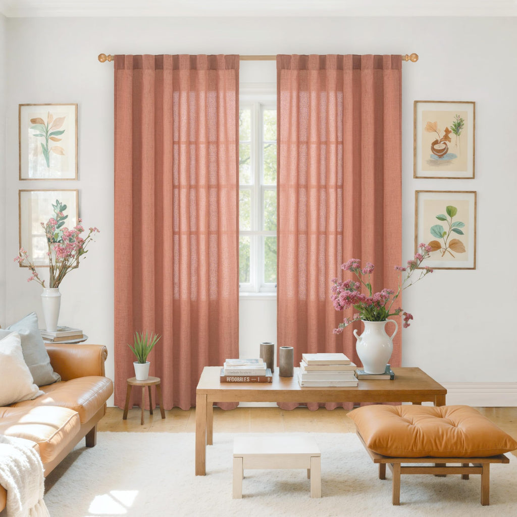 Terracotta Linen Semi Sheer Curtains 80 Inch Length 2 Panels (2 Count)