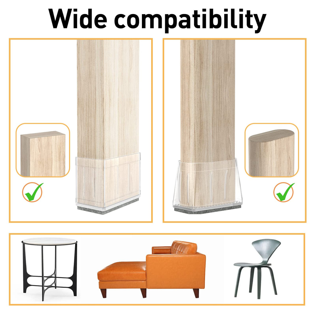 1" x 1 3 4" Rectangle Chair Leg Protectors for Hardwood Floors (16 Count)