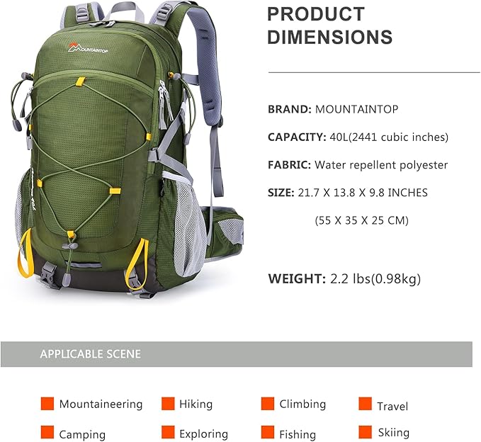 MOUNTAINTOP 25L/40L Hiking Backpack,Lightweight Travel Backpack for Men Women Outdoor Backpacking, Camping