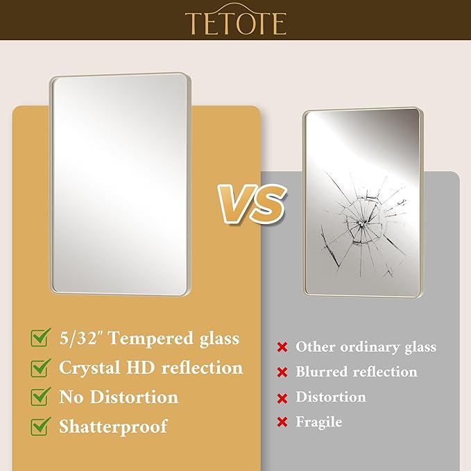 TETOTE Brushed Nickel Bathroom Mirror 30 x 36 Brushed Nickel Metal Framed Bathroom Mirror, Tempered Glass, Modern Farmhouse Wall Mounted Mirror for Decorative(Horizontal/Vertical)