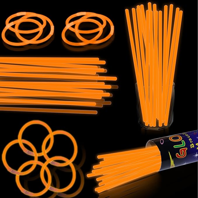100 pk 8" Orange Glow Sticks Bulk Party Favors, Light up Glow Necklaces & Bracelets in the Dark Party Supplies For Christmas Halloween Birthday Neon Party (100 * Orange)