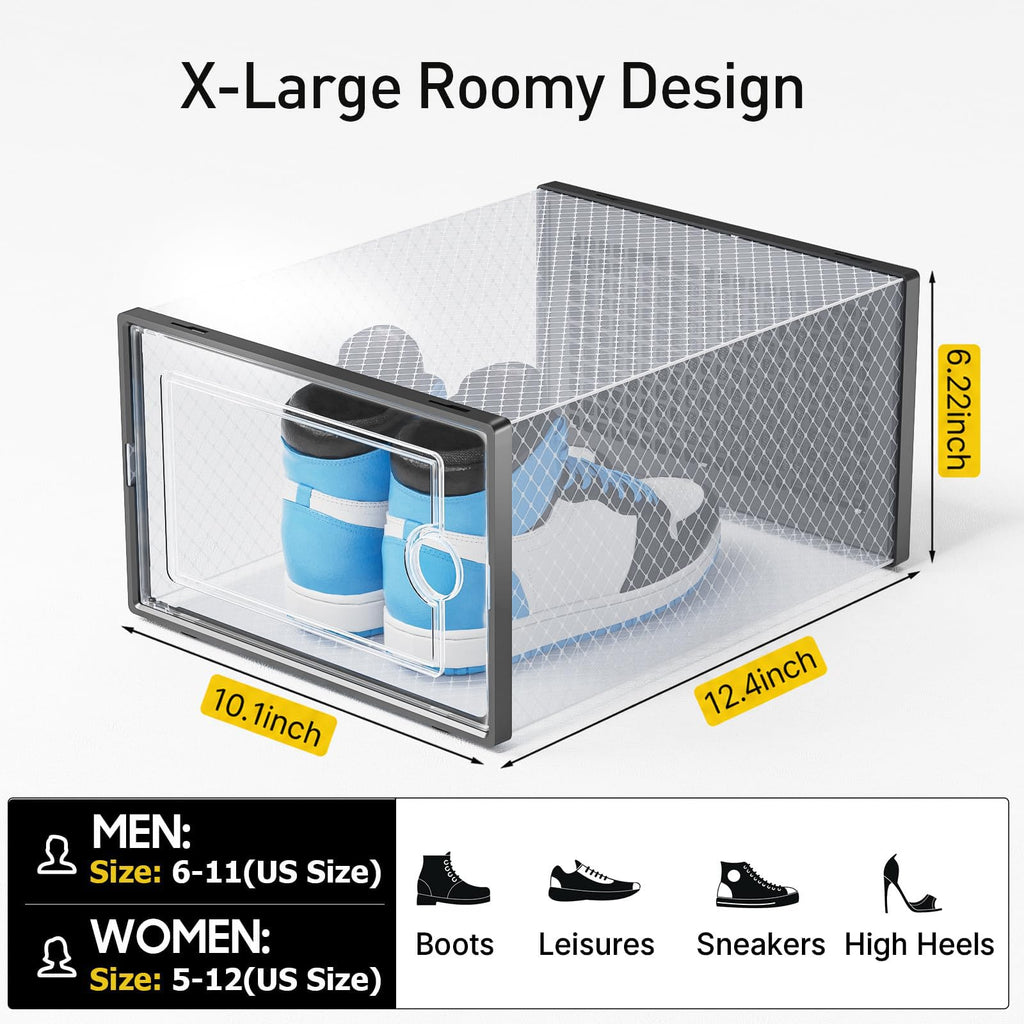 X Large Shoe Storage Boxes with Activated Charcoal Packs for Closet (12 Count)