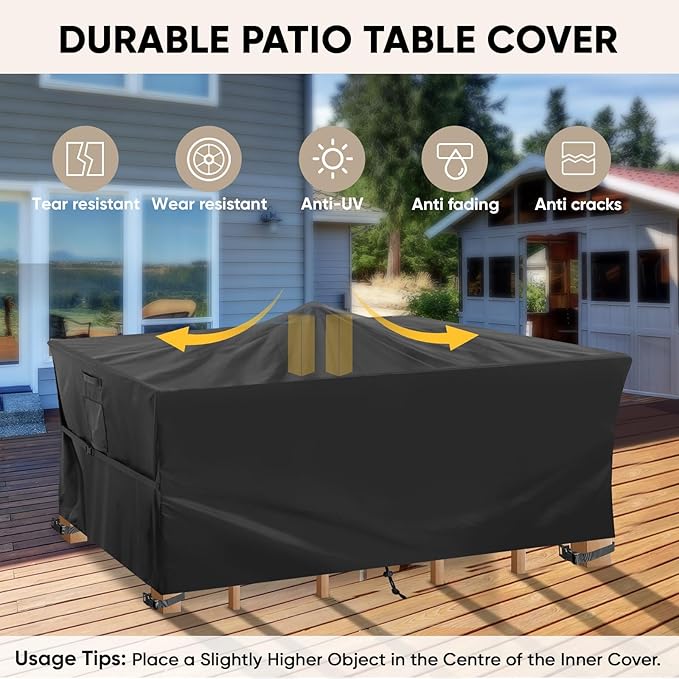 BALEINE Patio Furniture Covers, 108×82 Outdoor Furniture Cover Waterproof, Heavy Duty Oxford Patio Table Cover for Outdoor Table, Chair, Sofa, Desk (Black 108"L×82"W×28"H)