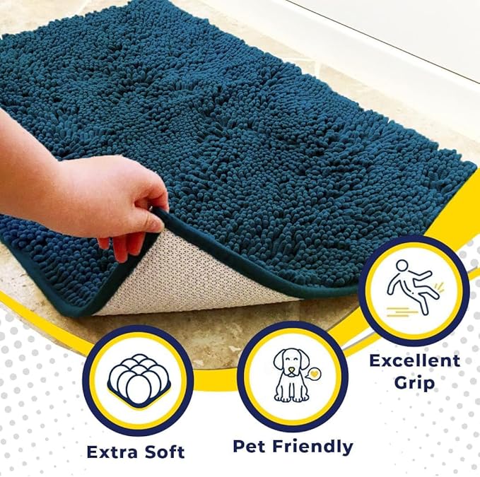 Muddy Mat® Original Dog Door Mat for Muddy Paws, Super Absorbent Microfiber, Non-Slip Washable Pet Rug, Quick Dry Chenille Entryway Carpet, Machine Washable Indoor Outdoor mat, Atlantic Blue 24"x72"