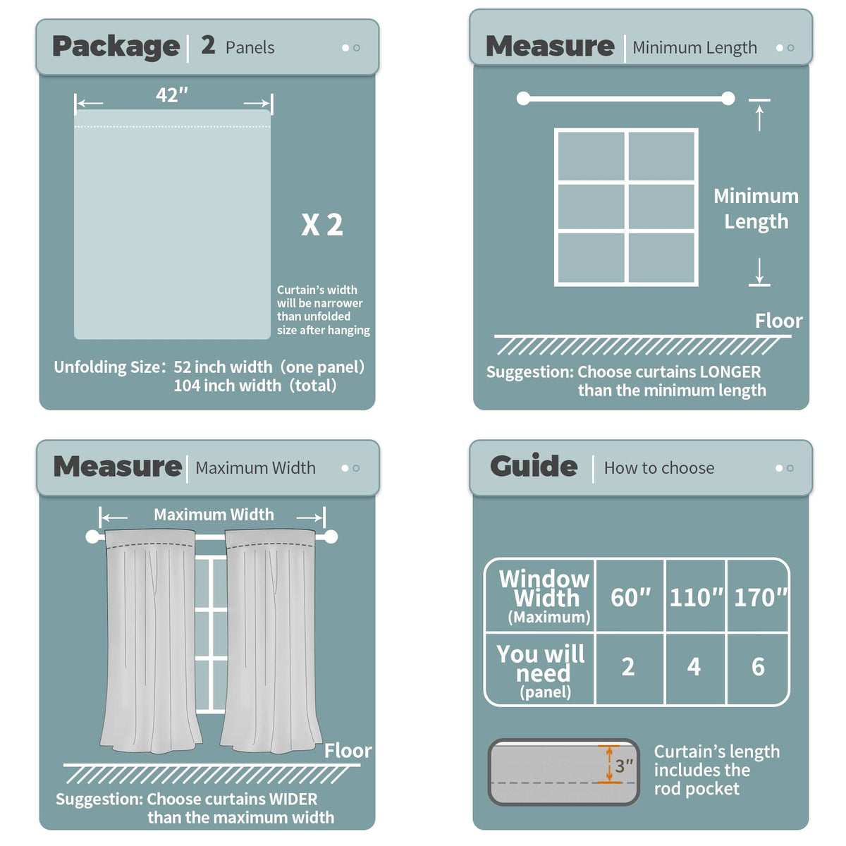 Rod Pocket Blackout Curtains for Bedroom (2 Count)