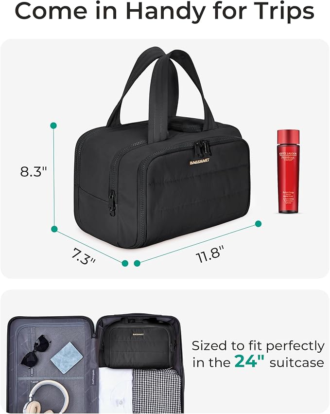 BAGSMART Travel Toiletry Bag, Puffy Toiletry Bag for Women, Wide-open toiletry bags for traveling, Large Travel Cosmetic Makeup Bag Organizer for Accessories,Toiletrie (Steel Blue)