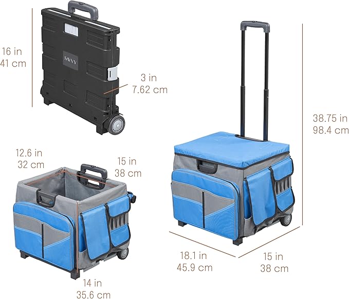 Mobile Utility Cart with Storage Organizer Bag, Rolling Cart, Blue/Grey