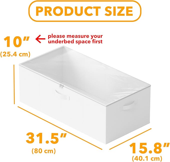 SpaceAid 4 Pack 10" High Under Bed Storage Containers, Large Underbed Storage Organizer Bins with Lids for Bedroom, Dorm, Clothes, Closet Organization, Bed Sheets and Blankets (White)