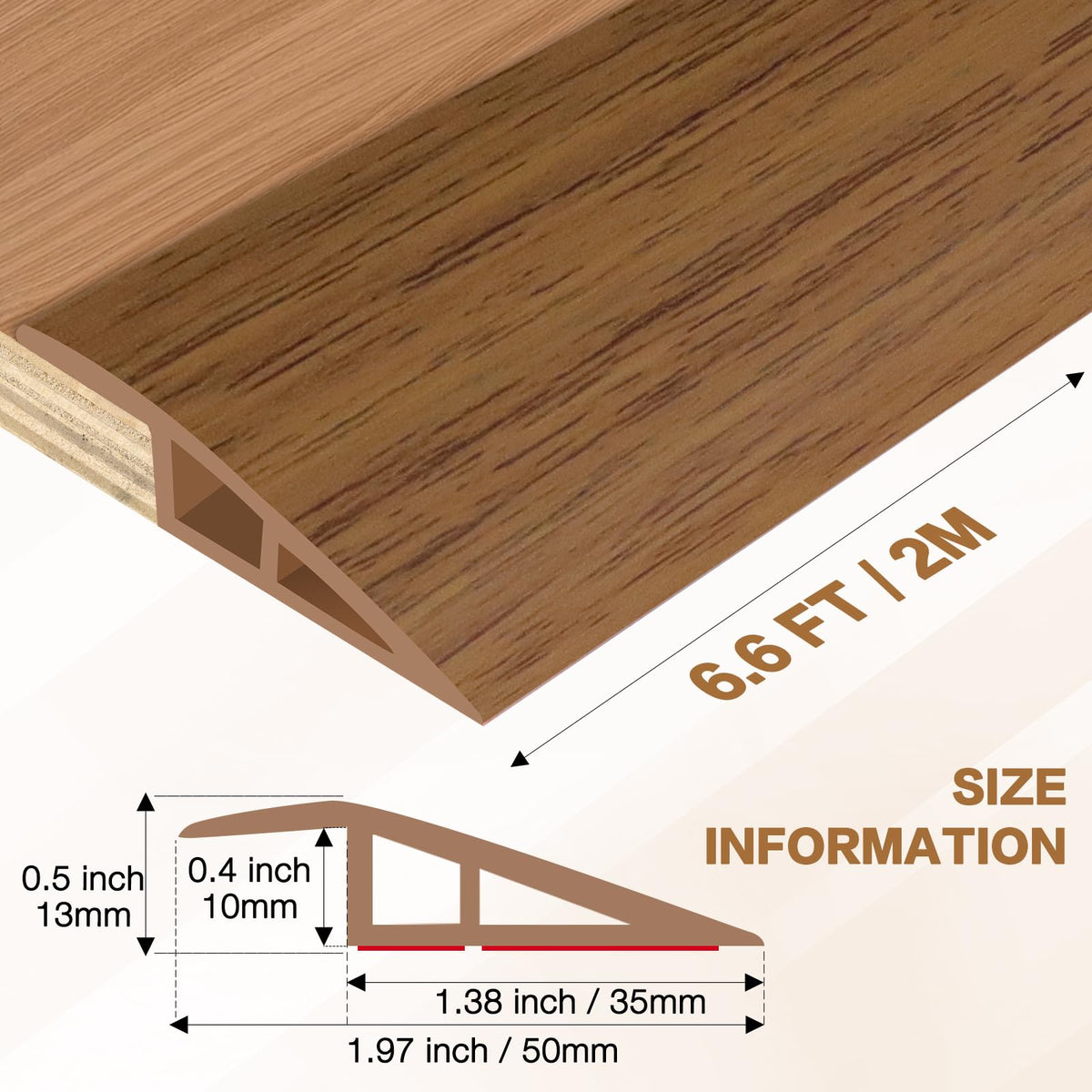 Floor Transition Strip Vinyl Door Threshold Ramp Self Adhesive Carpet Edging Strip Doorway Edge Trim (6.6 Foot)