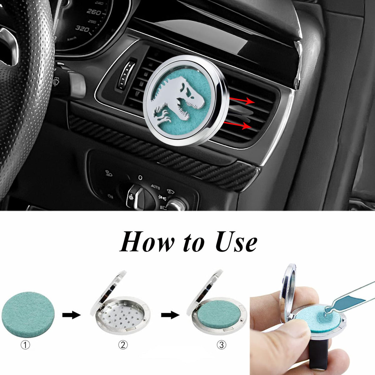 Car Essential Oil Diffuser Vent Clip Car Diffuser Vent Clips Skull Dinosaur Air Freshener 10 Felt Pads Car Accessories for Women Gifts