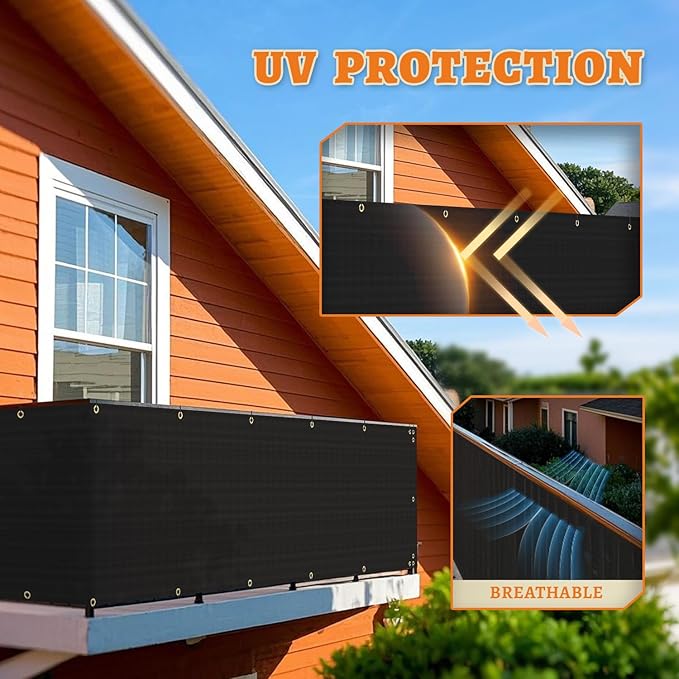 2.5' x 164' Balcony Privacy Screen Fence Cover with Zip Ties Grommets for Apartment Patio Porch Deck Backyard Outdoor (Black)