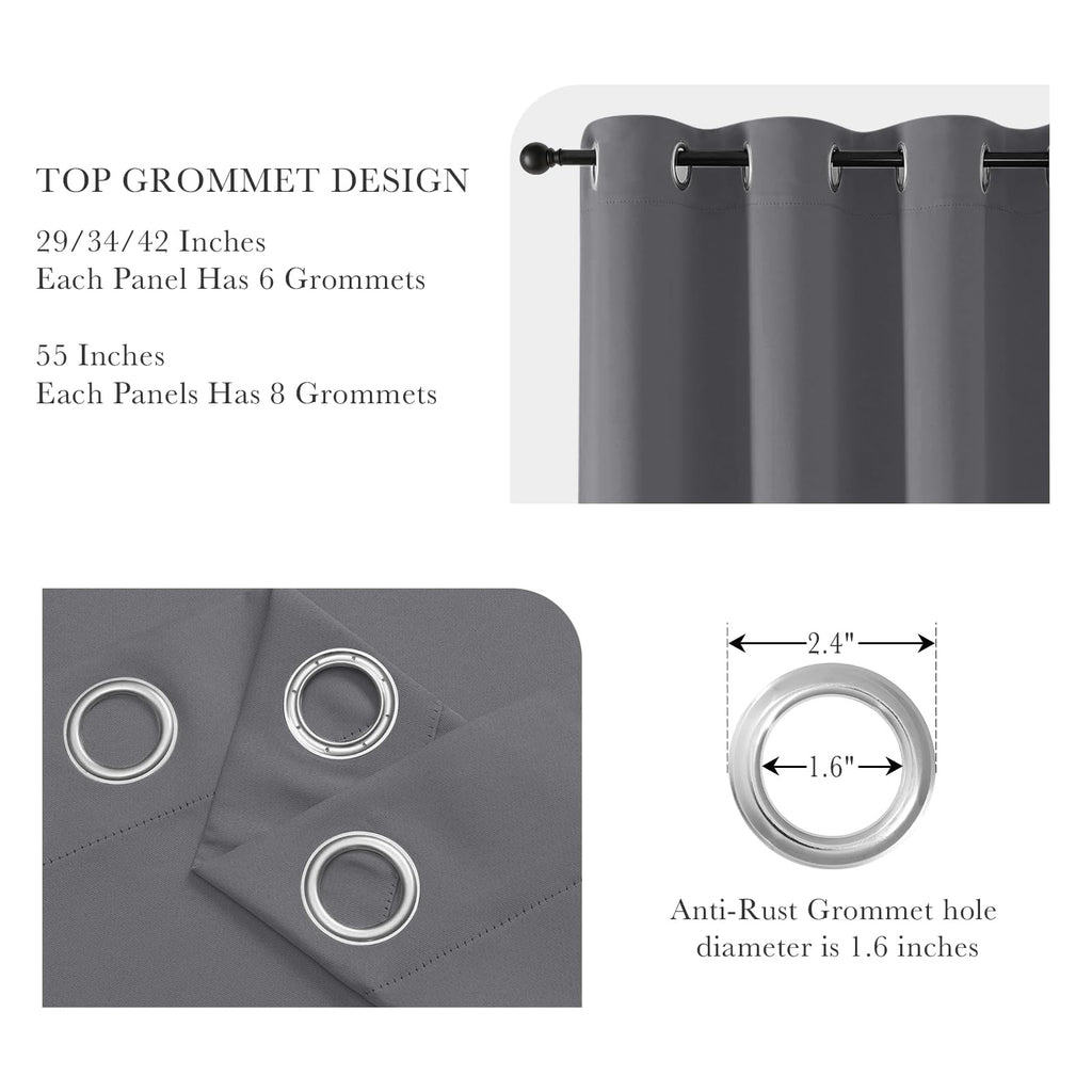 Grey Short Blackout Curtains for Kitchen 45 Inch Length (2 Count)