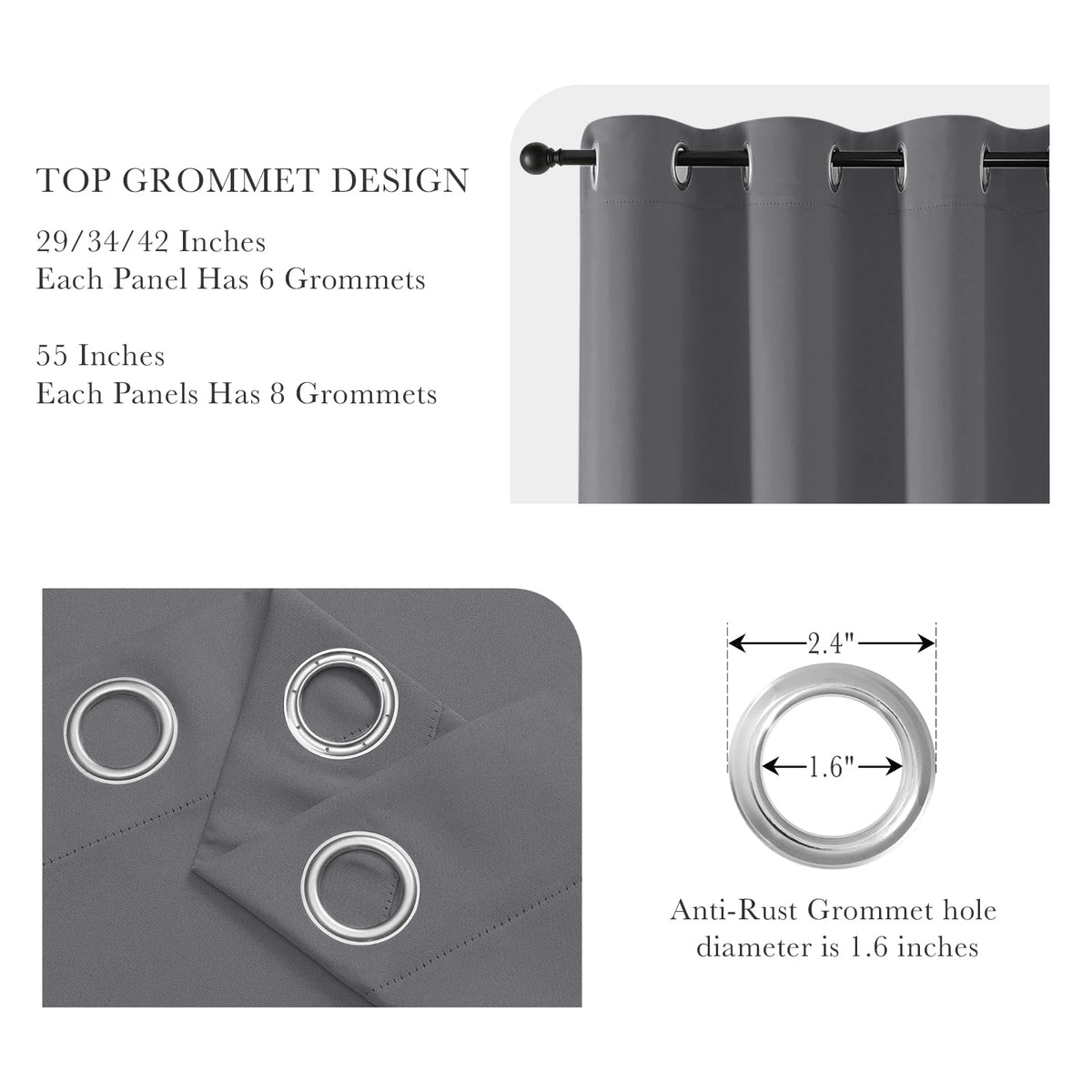 Gray Black Out Curtains 72 inch Long for Bedroom 2 Panels Set (2 Count)