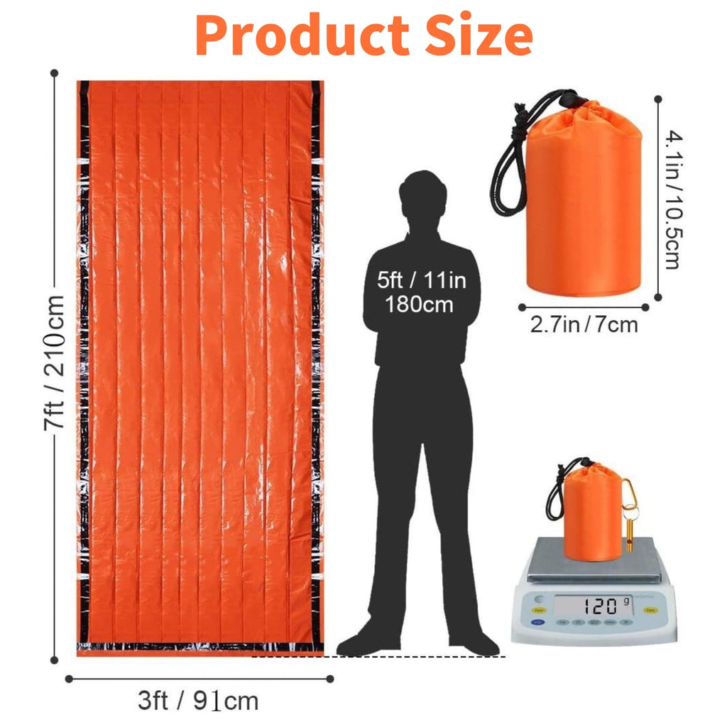 Dzronda Emergency Sleeping Bag with Whistle, Portable Emergency Survival Bag, Lightweight Pocket Size Emergency Sleeping Bag, Waterproof Thermal Bivy Sack for Camping, Hiking (6 Pack + Whistle)