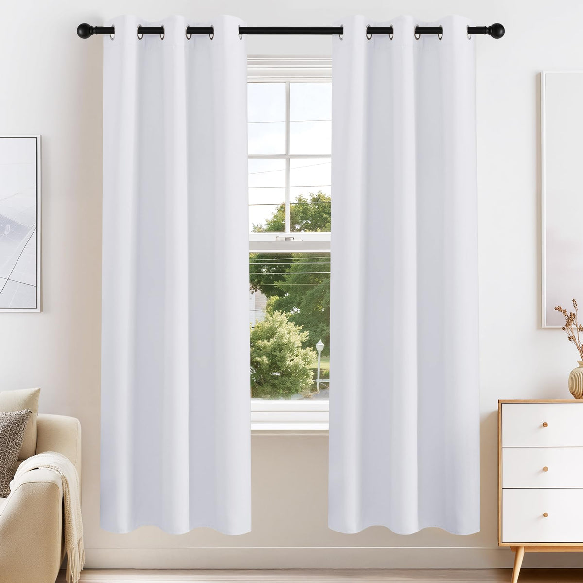 Pure White Blackout Curtains for Bedroom 63 Inch Length 2 Pcs (2 Count)