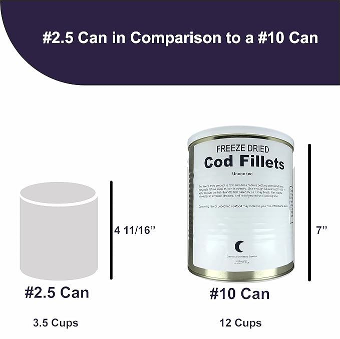 Military Surplus Freeze Dried Cod Fillets 9 Oz Long Shelf Life Emergency Food Survival, Camping Food & Prepper Supplies No Preservatives #10 Size Cans 25+ Year Shelf Life Canned Meat Pack of 1