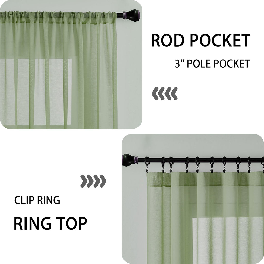 Short Sheer Door Curtains Closet Linen Textured Curtains Sheer Doorway Light Filtering Voile Patio Glass Door Rod Pocket Curtain French Doors