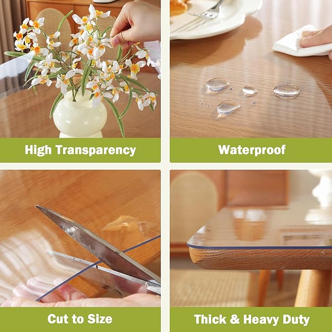 Clear Table Protector 14 x 60 Inch, 1.5mm Thick Plastic Table Cover, Waterproof PVC Clear Table Cover Protector, Desk Protector Mat, Writing Desk Pad for Desktop, Coffee & Dining Room Table