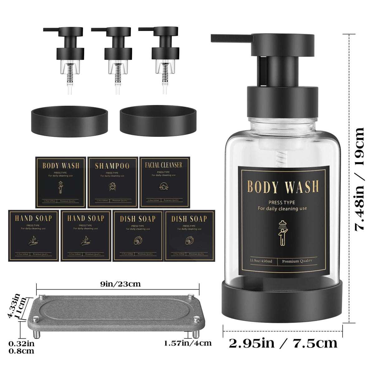 15oz Glass Foaming Soap Dispenser Set (2 Count)