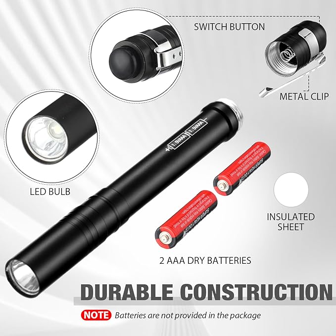 36 Pack Mini Pen Flashlights Bulk LED Pen Lights Aluminum Pocket Flashlights with Clips Small Handheld Torches Gifts for Camping Hiking Emergency Outdoor (Black)
