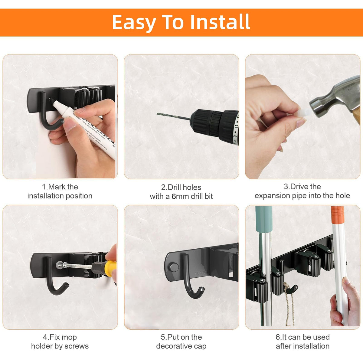 2 Pack Mop and Broom Holder Wall Mount (2 Count)