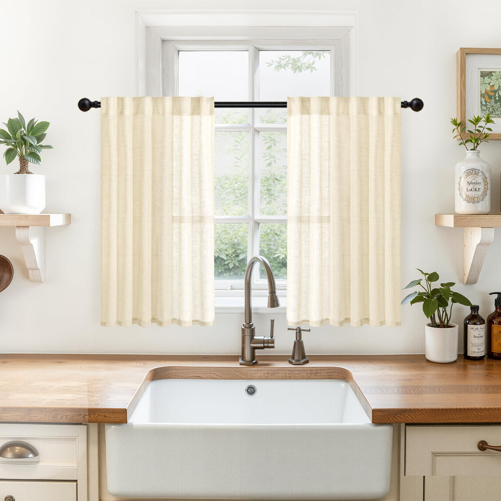 Linen Cafe Curtains 36 Inch Length (2 Count)