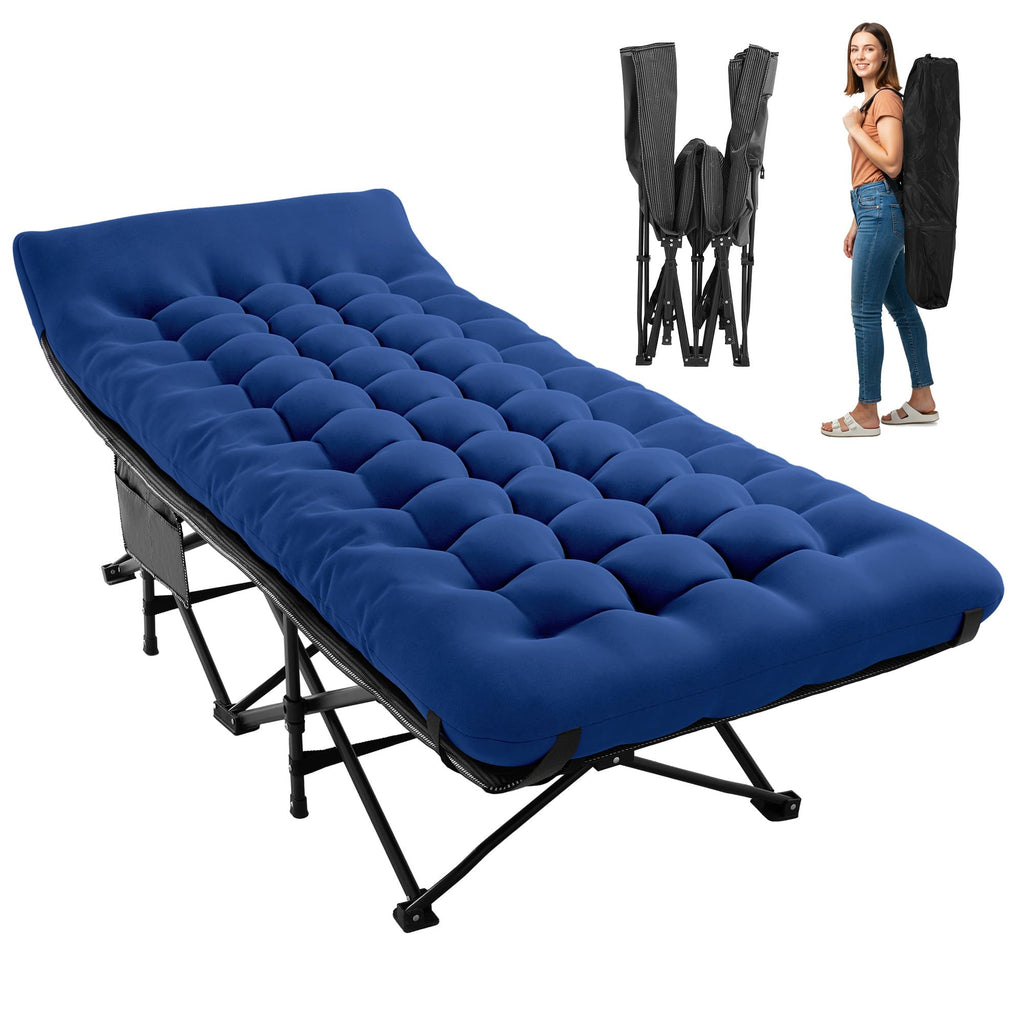 JEAREY Camping Cot for Sleeping 28" Extra Wide, Heavy-Duty 1200D Oxford Foliding Cots for Adults Portable with Mattress, Carry Bag for Guest, Travel, Hiking, Navy