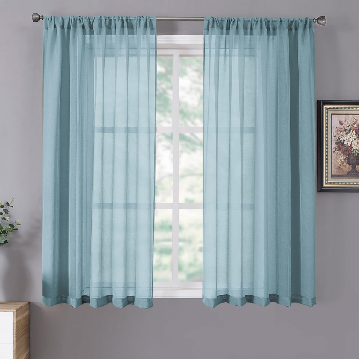 Sheer Curtains Linen Textured Living Room Curtain Sheers Light Filtering Rod Pocket Voile Curtains for Bedroom (2 Count)