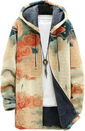 Men's Hooded Sweater Coat Knit Fleece Lined Long Cardigan Jacket with Zip Front Pocket Vintage Casual Zip Up