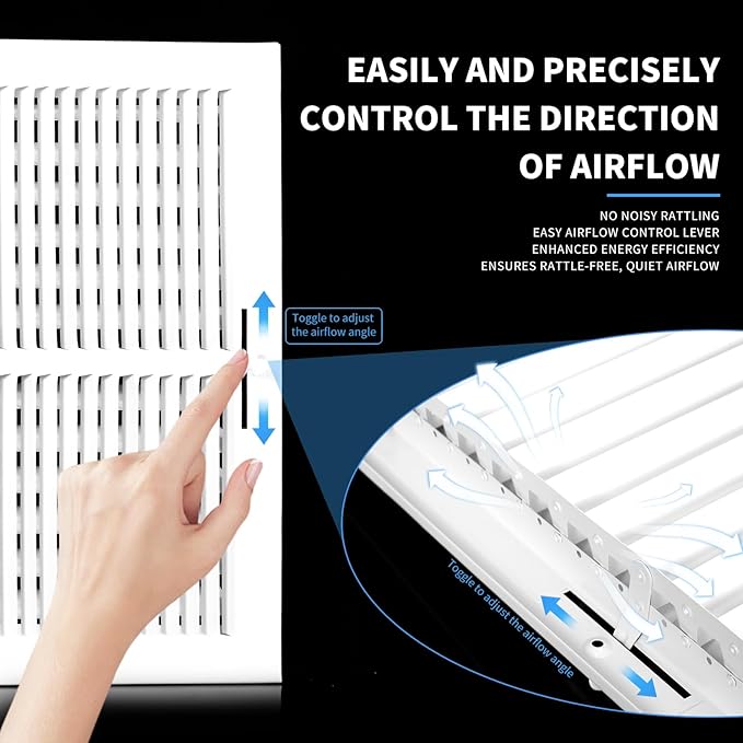 18x6 Vent Register [Duct Opening], Vent Covers for Home Ceiling, Two-Way Ventilation Register, Adjustable Solid Steel Wall Register Vent Cover (18"W x 6"H [Duct Opening])