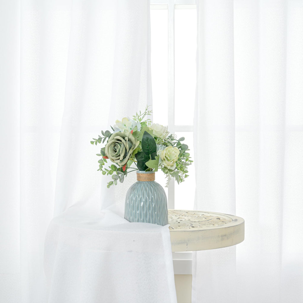 White Linen Kitchen Window Curtains 36 Inch Length Over Sink (2 Count)