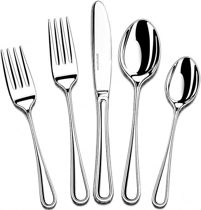 NICE KITCHEN Silverware Set for 8,40 Piece Heavy Duty Stainless Steel Flatware Set - Mirror Polished Cutlery Set,Dishwasher Safe Utensil Set with Knives Forks Spoons,Luster Series