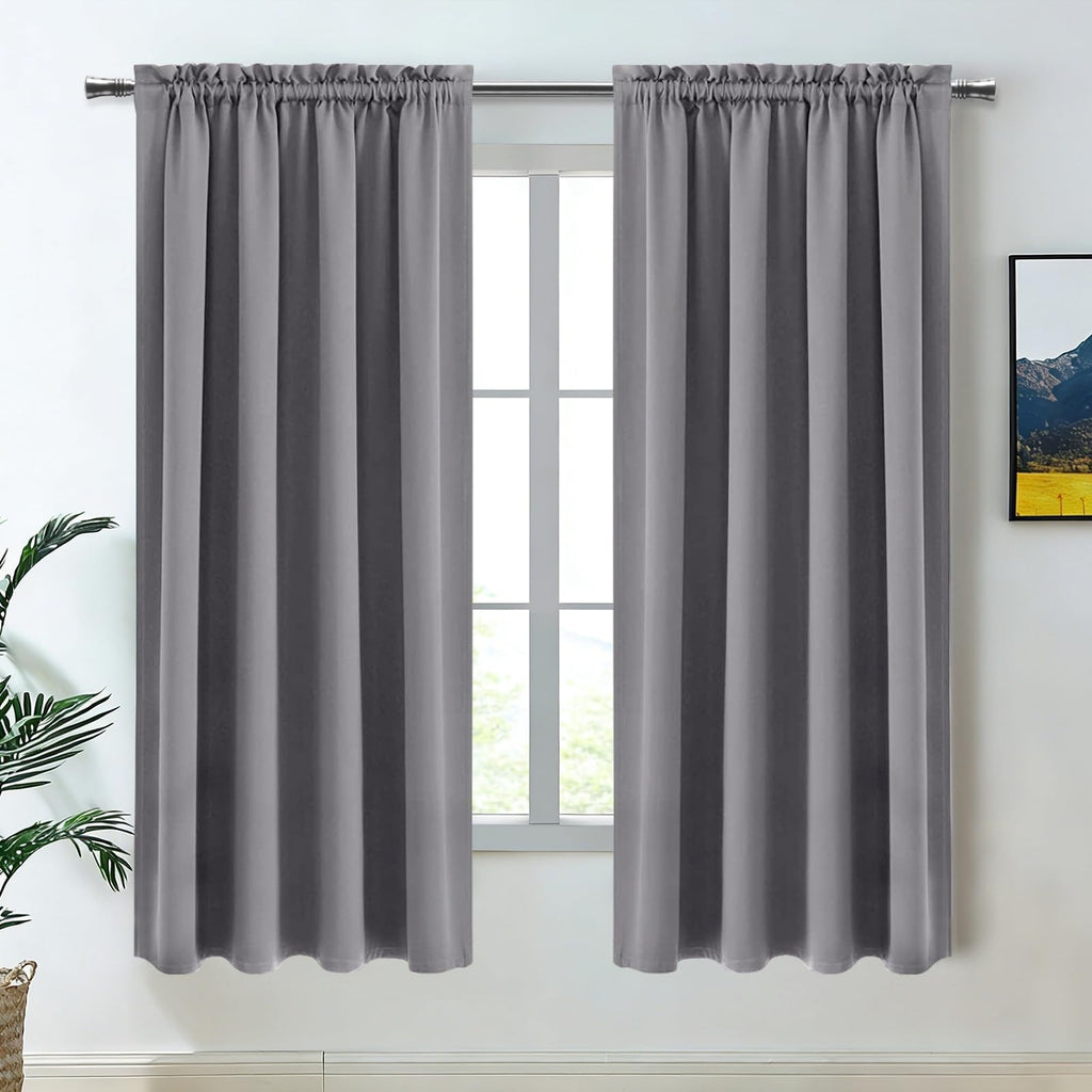 Blackout Curtains for Bedroom Living Room 42 x 72 Inch Long Grey (2 Count)