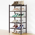 Smiry Small Bamboo Shoe Rack, 5 Tier Free Standing Wooden Shoe Organizer, Stackable Wood Shoe Storage Shelf for Closet, Entryway, 12 Vertical Slats, 2+2+1 Stack Standard Legs, 17.3"x11"x32.5", Brown