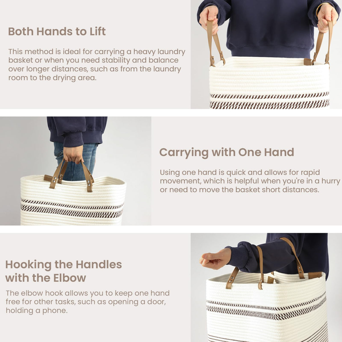75L Woven Laundry Hamper with Long Leather Handles