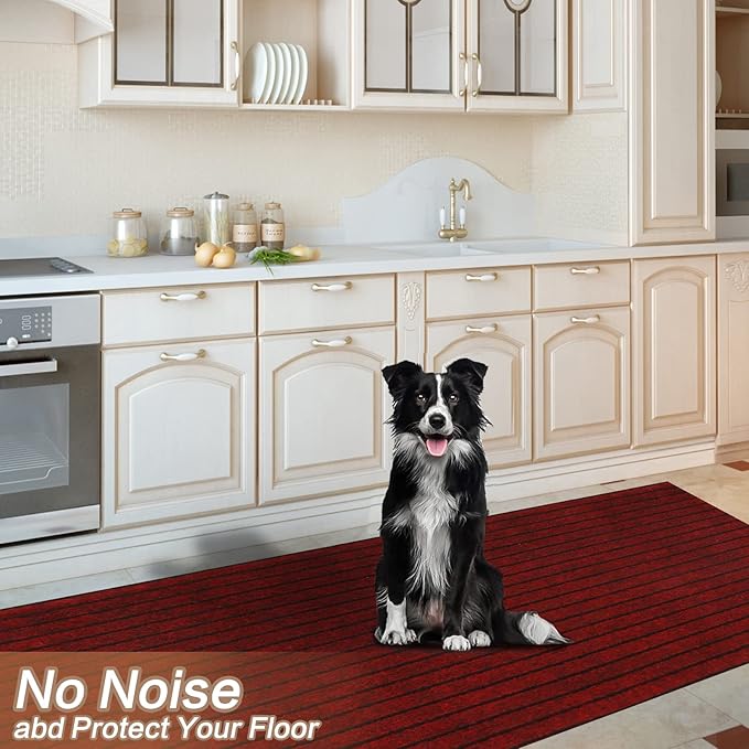 3' x 72' Runner Rugs with Rubber Backing, Indoor Outdoor Utility Carpet Runner Rugs, Stripe Red, Can Be Used as Aisle for The RV and Boat, Laundry Room and Balcony