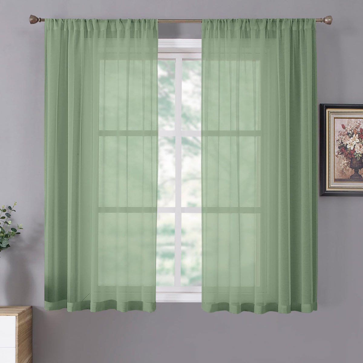 Sheer Curtains Linen Textured Bedroom Curtain Sheers Light Filtering Rod Pocket Voile Curtains for Living Room