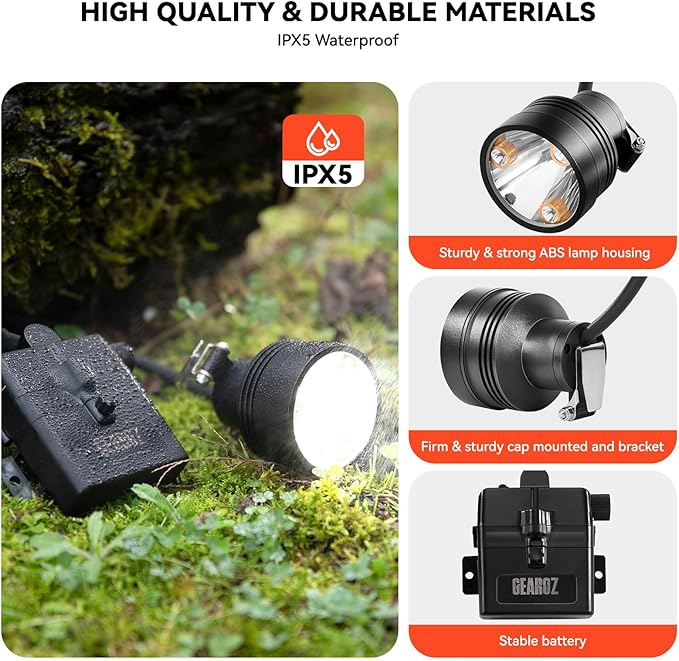 10W Coon Hunting Lights Headlamp for Coyotes Hog Predators, Rechargeable & IPX5 Waterproof, 6 Lighting Modes, 600 Lumens Bright 4-Color LED (White Red Green Amber) with Black Hunting Hat