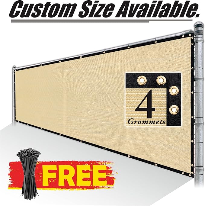 Royal Shade Custom Size 4' x 106' Beige Fence Privacy Screen Windscreen Cover Netting Mesh Fabric Cloth - Cable Zip Ties Included (We Make Custom Size)