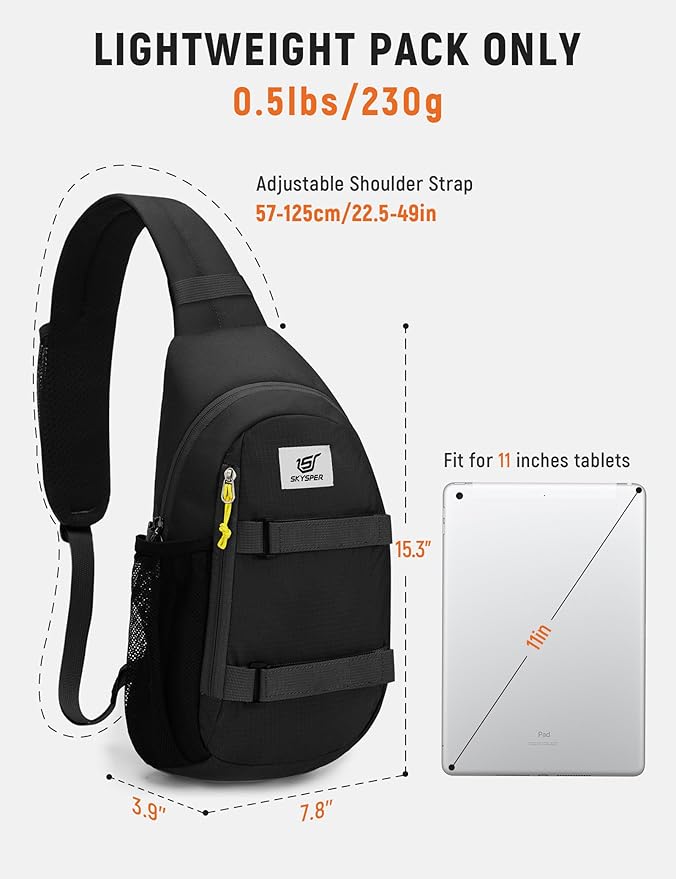 SKYSPER Sling Bag Anti-Theft RFID Crossbody Bag Travel Cross Body Backpack Shoulder Hiking Sling Daypack(Black)