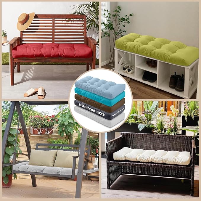 Bench Cushion 39 inches,Indoor/Outdoor Non-Slip Tufted Cushions, Premium Waterproof Linen, Soft Piano Sofa Cushions, High-Density Memory Foam(Black-39x19x4in)