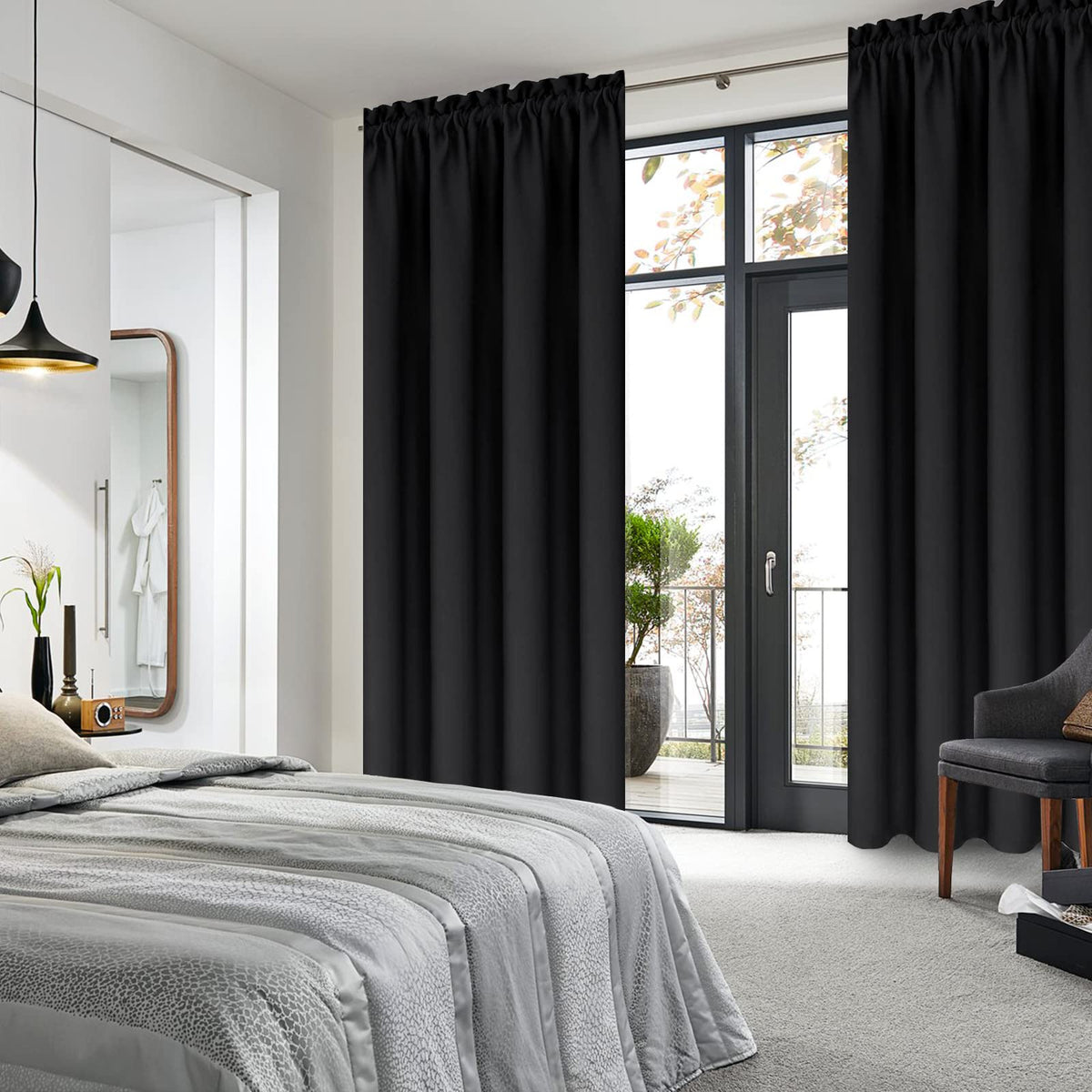 Blackout Curtains for Bedroom Living Room 38 x 84 Inch Long Black