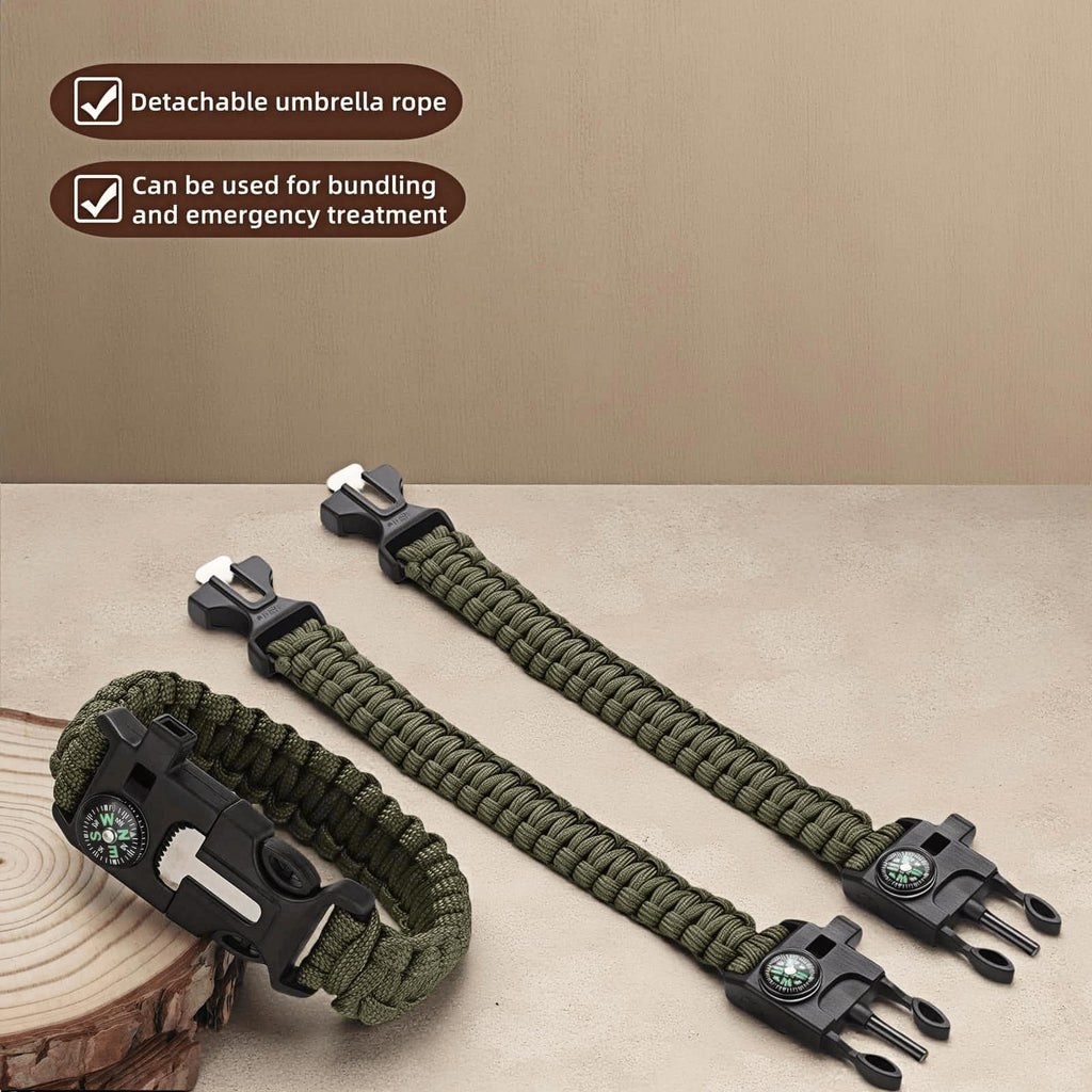 Chinshwehaw 5 in 1 Survival Bracelet-Fire Starter,Loud Whistle,Compass,Paracord Rope & Cutter,Military Grade Tactical Gear for Emergency for Emergency,Camping&Hiking Gear (Green)