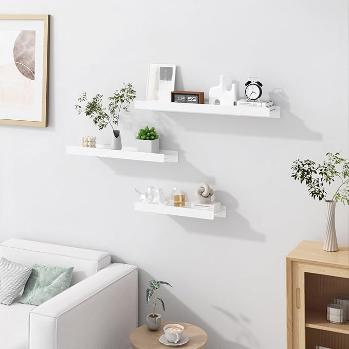 Floating Shelves for Wall, Wall Mounted Shelves with Lip for Storage, Metal Display Shelves for Home Decor, Kitchen/Living Room/Bedroom/Bathroom Shelf, White 12 inch 1 Pack