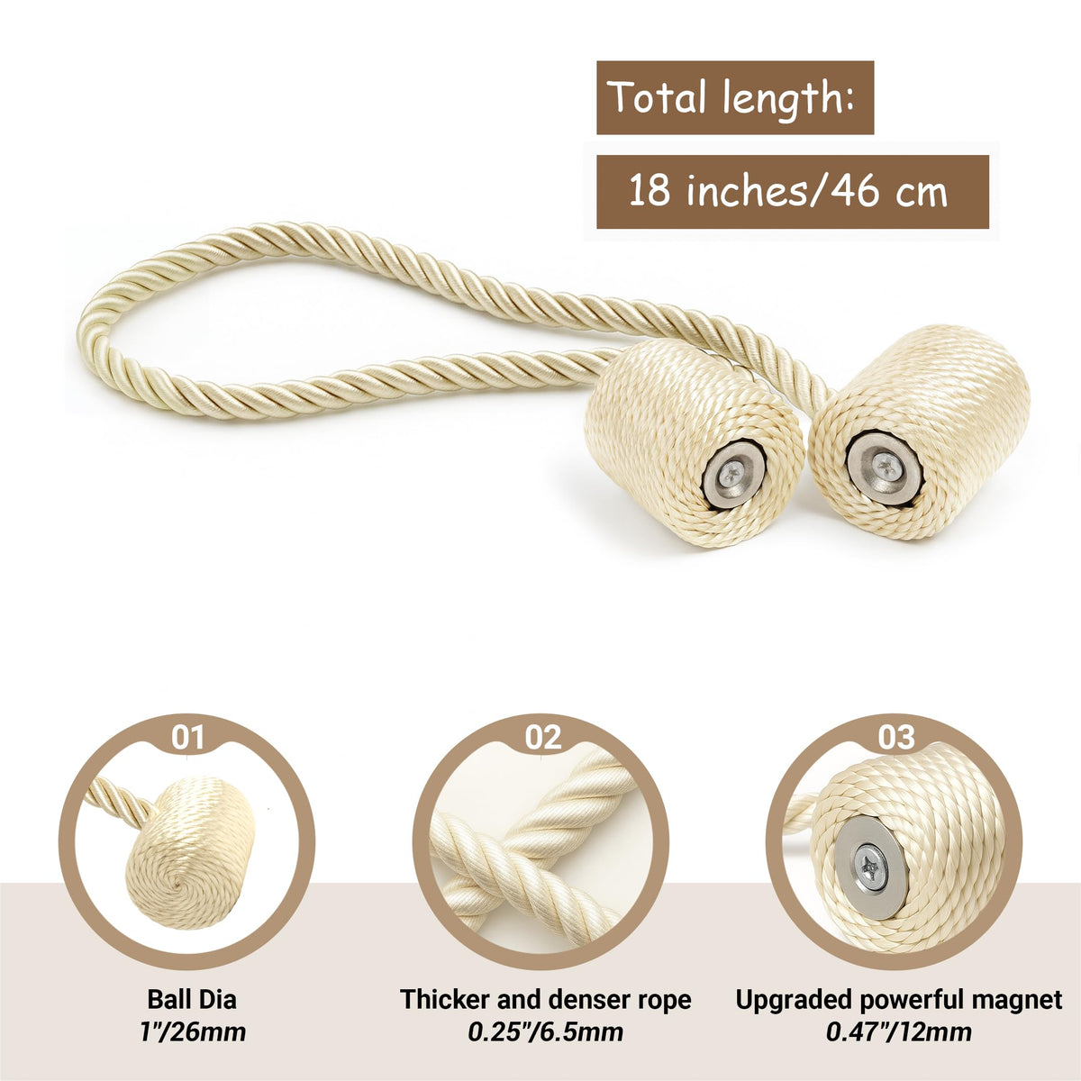 Magnetic Curtain Tiebacks Beige 2pcs (2 Count)