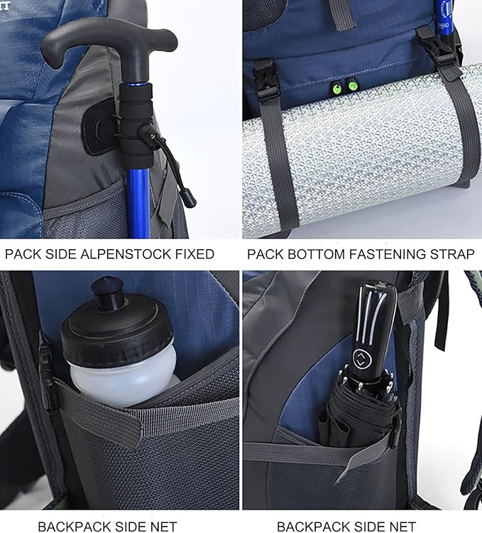 Bseash 50L Hiking Backpack, Water Resistant Lightweight Outdoor Sport Daypack Travel Bag for Camping Climbing Skiing Cycling (Navy Blue - With Shoe Compartment)