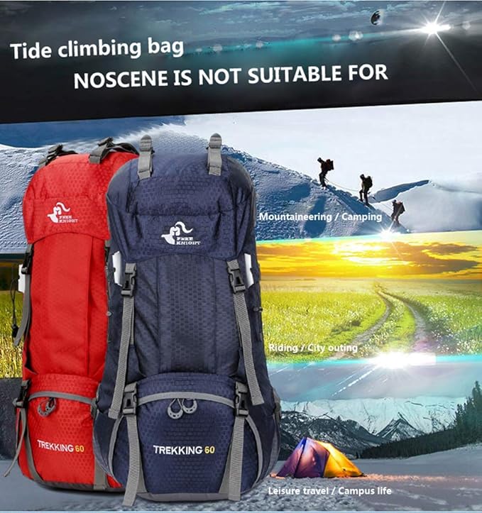 Bseash 60L Waterproof Hiking Camping Backpack with Rain Cover, Large Outdoor Sport Travel Daypack Rucksack for Climbing