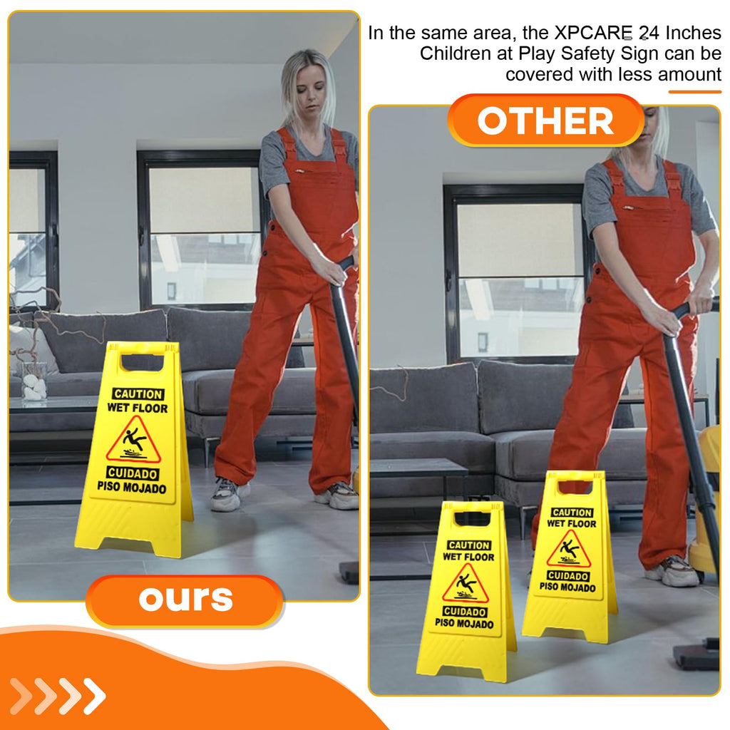 6 Pack 24 IN Caution Wet Floor Sign Bilingual Foldable Safety Sign (6 Count)